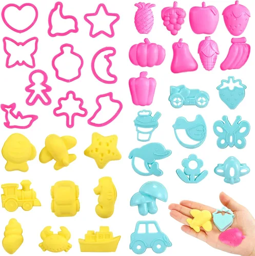 Juego de 40 mini herramientas de masa para niños de 3 a 8 años, cortadores de galletas de plástico de 1 pulgada, varios moldes de arena coloridos y