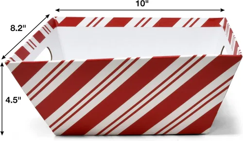 Miniatura 3 de Gift Boutique 6 paquetes de cestas de regalo navideñas con bastones de caramelo rayados 8" x 10" rectangulares con tiras rojas y blancas, cesta