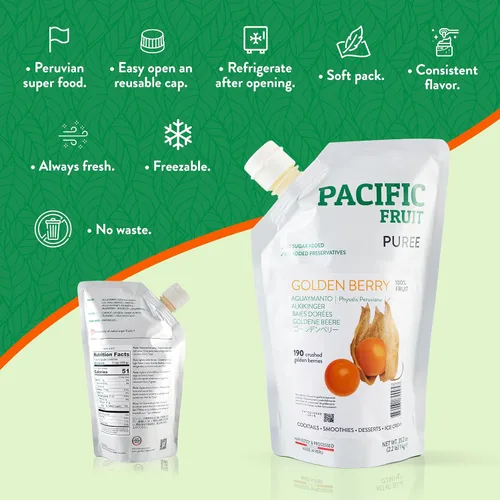 Miniatura 4 de FRUTA DEL PACÍFICO - Jugo de mora dorada - Jugo de Physalis - Puré de bayas doradas - 100% VERDANA LISTA PARA USAR PARA SUS BEBIDAS - 100% FRUTA