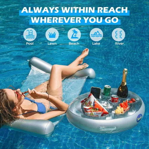 Miniatura 3 de Inflatable Pool Drink Holder with Large Capacity, Floating Drink Float for Hot Tub, Pool, Beach & Party - Holds Drinks, Phones & Snacks, Easy