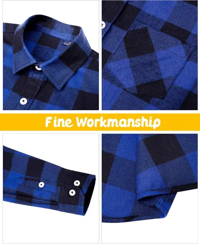 Miniatura 4 de siliteelon Camisa de franela a cuadros para niños pequeños, camisas de manga larga con botones
