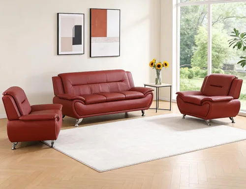 Miniatura 68 de Sofás Seccionales de Cuero, Conjuntos de Muebles de Sala de Estar, 3 Piezas Conjunto de Sofá Moderno para Sala de Blanco crema