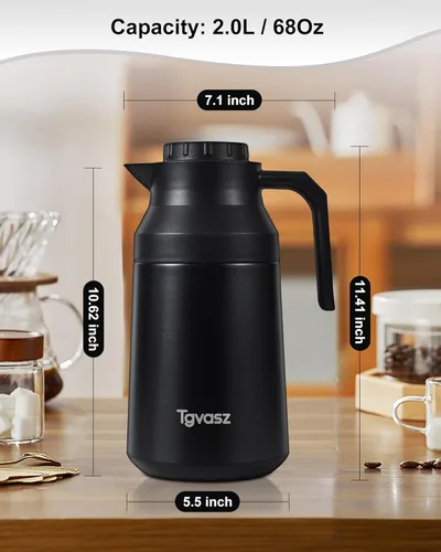 Miniatura 5 de 2 jarras térmicas de café de acero inoxidable aisladas para líquidos calientes, al vacío, jarra térmica, dispensador de jarra para mantener la leche