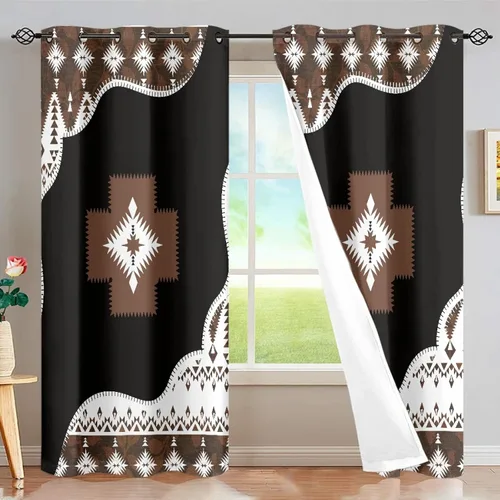 Miniatura 34 de Dreaweet African Tribal Blackout Curtains 63 Inch Long 2 Panels Set Bohemian Ethnic Geometric Grommet Top Thermal Insulated Curtains for Living Room