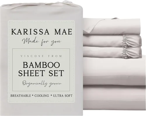 Miniatura 71 de KARISSA MAE Juego de sábanas tamaño individual de viscosa de bambú refrescante, 100% cultivadas orgánicamente, bolsillo profundo de 18 pulgadas