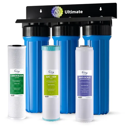 iSpring Sistema de Filtro de Agua para Toda la Casa, Reduce Plomo, Incrustaciones, Cloro, Cloramina, Sistema de Filtración de Agua de 3 Etapas para