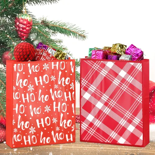 Miniatura 3 de Cholemy Paquete de 200 bolsas de regalo de Navidad a granel, bolsas de regalo de mercancía navideña con asas, bolsas de compras reutilizables