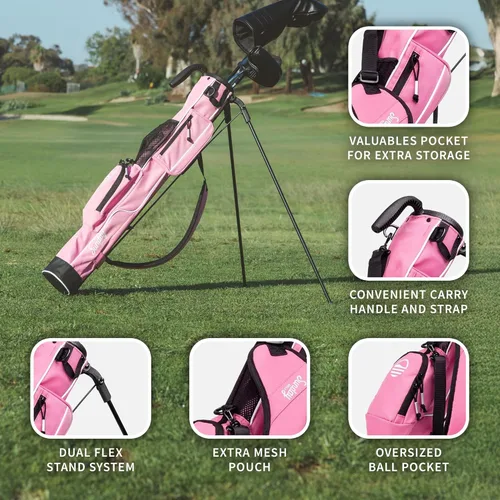 Miniatura 5 de Sunday Golf - Bolsa Sunday Golf ligera con correa y soporte - Fácil de transportar y duradera bolsa de golf Pitch n Putt - Bolsa de golf para el Rosa