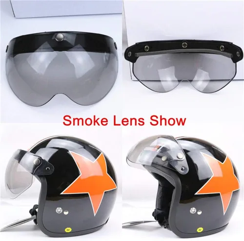 Miniatura 5 de Visera universal de casco retro de 3 broches a prueba de viento, visera de casco de motocicleta de media cara, lente de visera abatible