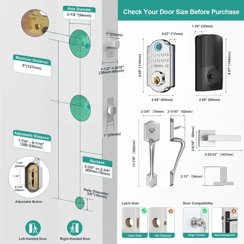 Miniatura 6 de Juego de Cerradura de Puerta con Huella Dactilar sin Llave: Cerradura de Puerta Principal HEANTLE WiFi con Manijas - Conjuntos de Pestillo