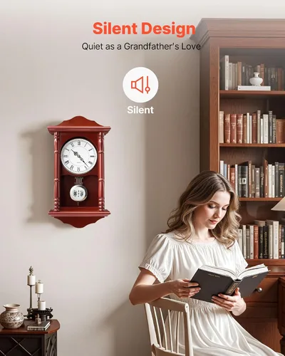 Miniatura 5 de VEVOR Reloj de pared vintage de abuelo, reloj de pared de madera de pino de 18 pulgadas con péndulo, relojes de pared de MDF con movimiento