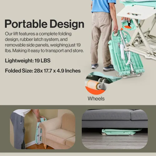 Miniatura 5 de SuperHandy Elevador portátil de suelo y bañera: batería de 26 V 51.8 Wh, peso ligero de 19 libras, plegable, capacidad de 330 libras, elevación Azul