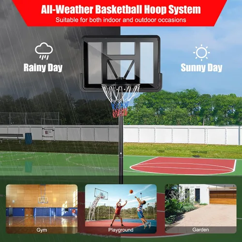 Miniatura 8 de Goplus Aro de baloncesto portátil, altura ajustable de 4.25 a 10 pies, tablero trasero inastillable de 44 pulgadas, borde de canasta de 18 pulgadas