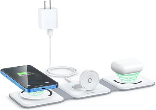 Cargador inalámbrico 3 en 1, estación de carga inalámbrica RTOPS Magnetic Traval múltiples dispositivos, estación de carga GaN 3 en 1, compatible