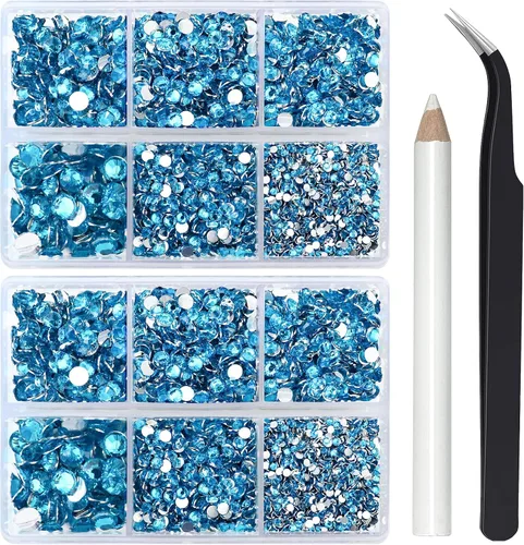 Briskbloom 10000 piezas de diamantes de imitación con parte posterior plana para manualidades, zapatos, ropa, kit de circonita azul/circonita azul