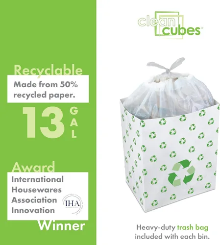 Miniatura 5 de Clean Cubes Botes de basura desechables de 13 galones (paquete de 3) con bolsas bajas, contenedores plegables de basura y reciclaje para fiestas
