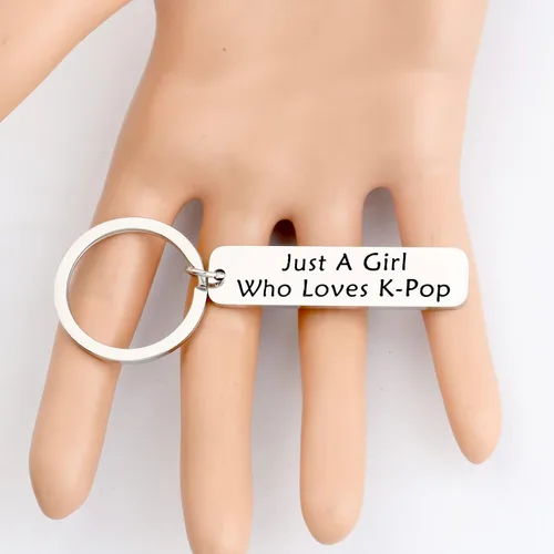 Miniatura 5 de AKTAP K-Pop Bangtan - Llavero de regalo para niños con texto en inglés Just A Girl Who Loves K-Pop regalo del ejército para los fans de Bangtan Boys