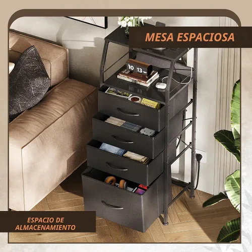 Miniatura 6 de WLIVE Mesita de noche con estación de carga, mesita de noche LED con 4 cajones de tela y estante de almacenamiento, cómoda alta para dormitorio