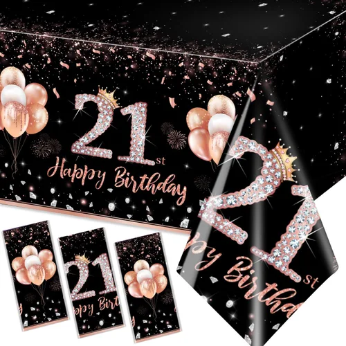 Miniatura 16 de GREHUMOR 3 manteles de fiesta de cumpleaños de 16 años para niñas, color oro rosa, suministros de fiesta de cumpleaños de 16 años, cubierta de mesa