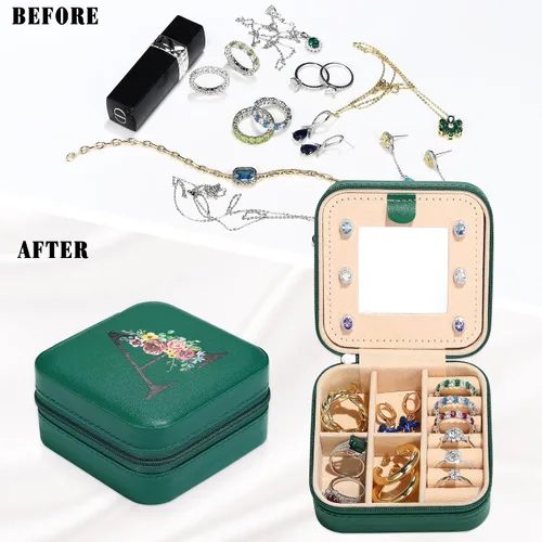 Miniatura 5 de Pequeño organizador de joyas de viaje, cajas de joyería con inicial, organizador de joyas, regalos esenciales de viaje para mujeres, madres, amigas