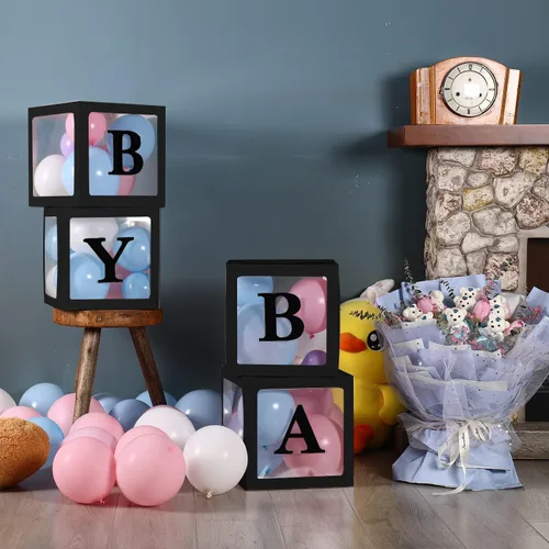 Miniatura 6 de Sooyee Cajas de bebé transparentes negras con letras para baby shower, decoración de baby shower, fiesta de cumpleaños, cajas de globos Negro
