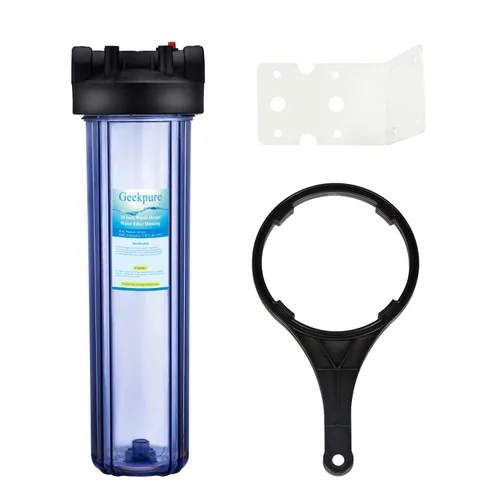 Geekpure Filtro de agua transparente de 20 pulgadas para toda la casa con filtro de 4.5 x 20 pulgadas, 3/4 puertos
