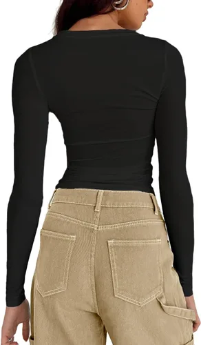 Miniatura 2 de Abardsion Camiseta corta para mujer, estilo casual, básica, ajustada, manga corta, cuello redondo, ajustada