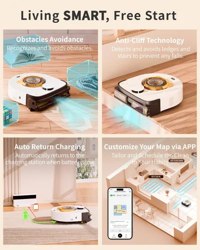 Miniatura 5 de UBPET Robot aspirador y trapeador combinado robótico para pelo de mascotas, robot aspirador cuadrado sin bolsa, navegación LiDAR, control WiFi/APP