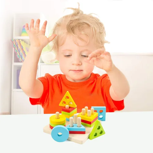 Miniatura 7 de WOOD CITY Juguetes de clasificación y apilamiento de madera Montessori para niños pequeños de 1, 2, 3 años, rompecabezas educativos