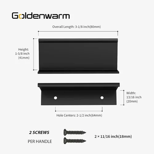 Miniatura 2 de Goldenwarm - Paquete de 10 tiradores negros de 2-1/2 pulgadas con borde de dedo, tiradores para cajones de cocina, color negro mate, manijas