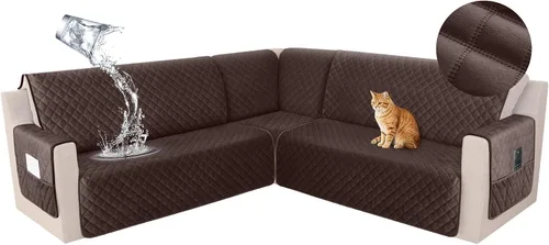 Miniatura 33 de HDCAXKJ Funda seccional de esquina impermeable para sofá de terciopelo en forma de L, fundas para sofá para mascotas, perros, suaves, resistentes