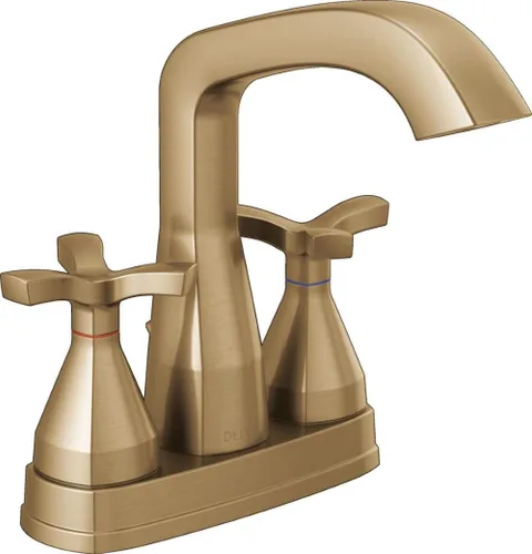 Delta Faucet Stryke - Grifo de baño central, grifo de baño dorado, grifo de lavabo de baño Delta, conjunto de drenaje de metal, bronce champán