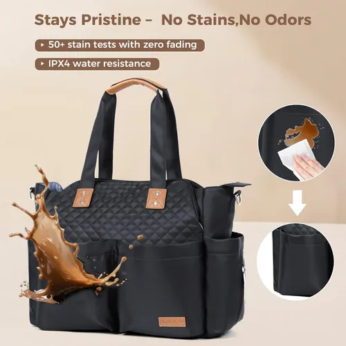 Miniatura 6 de Lekebaby Bolsa de pañales – 17 bolsillos grande para pañales de viaje impermeable con cambiador portátil, bolsa de hospital cruzada para mamá