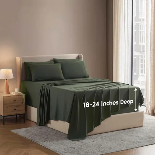 Miniatura 33 de Nestl Juego de sábanas extra profundas tamaño King, sábanas transpirables y refrescantes de 6 piezas, juego de ropa de cama de lujo con bolsillos