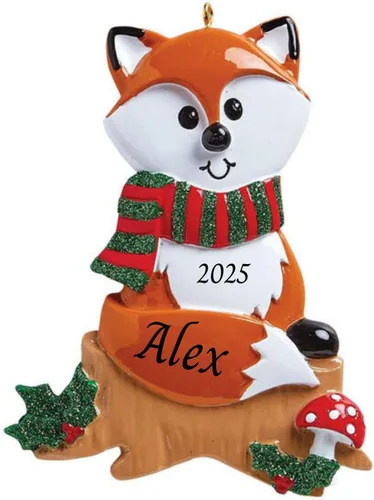 Adorno personalizado para árbol de Navidad 2024 para niños, adorno de zorro personalizado de Feliz Navidad, recuerdo infantil para niños y niñas