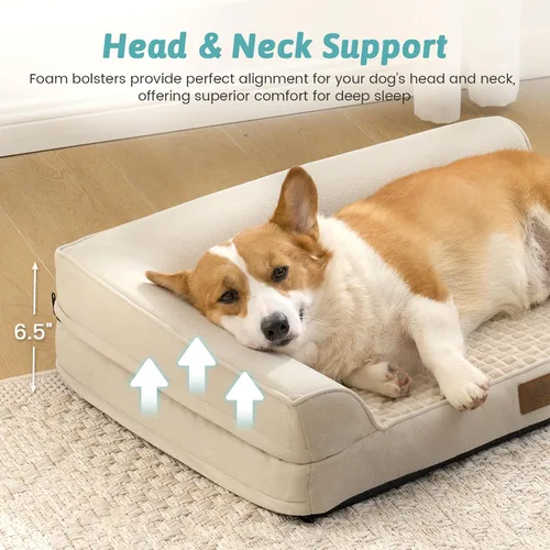 Miniatura 3 de COZY KISS Cama ortopédica para perros de tamaño mediano y pequeño, cama de jaula para perros, cama en forma de L con parte inferior antideslizante