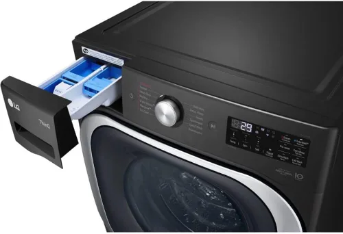 Miniatura 3 de LG Lavadora de carga frontal inteligente apilable de 5.2 pies cúbicos en acero negro con tecnología de vapor y turbowash