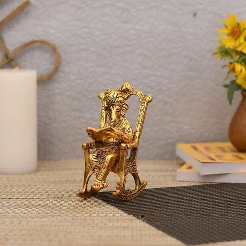 Miniatura 2 de Collectible India Dios hindú Ganesh Ganpati sentado en la silla, escultura de ídolo, decoración de regalos para oficina en casa