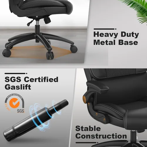 Miniatura 7 de Youhauchair Silla de oficina ergonómica grande y alta, silla de escritorio ejecutiva de piel sintética de 500 libras con soporte lumbar