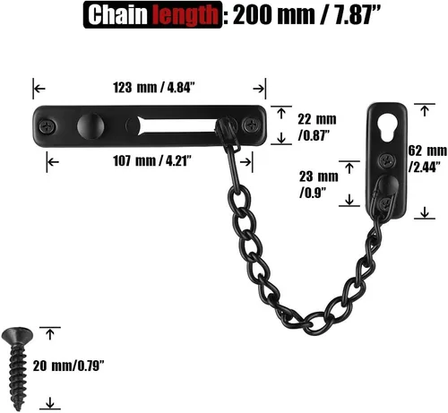 Miniatura 2 de JQK Cerradura de cadena de puerta negra, protector de puerta de acero inoxidable con resorte antirrobo, prensa de cierre, negro mate, HDC100-PB