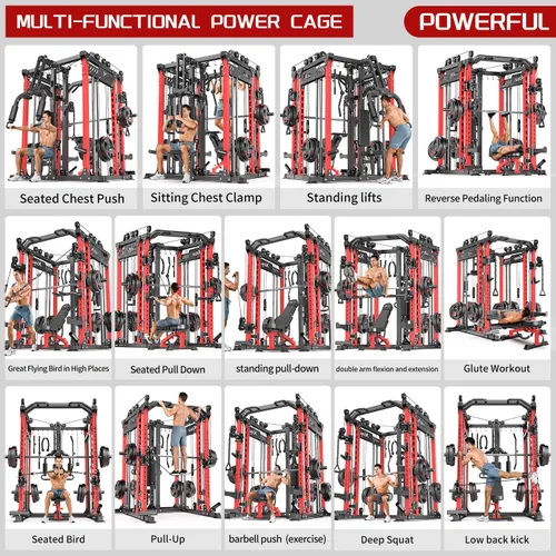 Miniatura 8 de Rack Multiusos para Sentadillas, Conjunto de Rack de Pesas Smith Machine con Sistema de Crossover de Cables, Racks de Potencia para Gimnasio en L06
