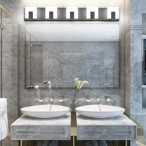 Miniatura 8 de Aipsun - 5 Lámparas de tocador, modernas, de color negro, con luz led arriba y abajo, para colocarlas sobre el espejo del tocador del baño, de 6,000