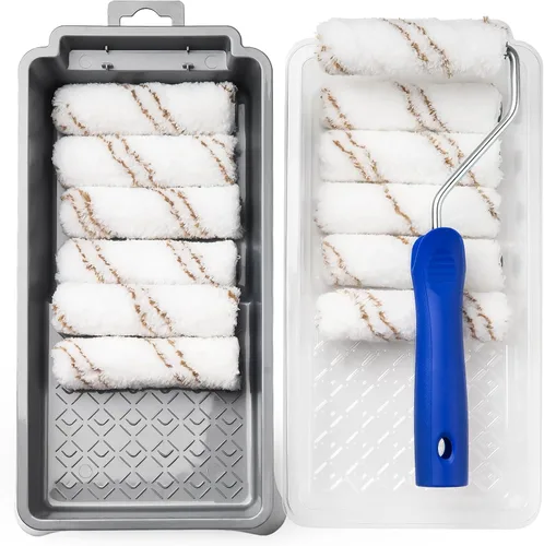Miniatura 8 de Mister Rui Kit de rodillos de pintura, paquete de 16, rodillos de pintura de microfibra de 4 pulgadas, cubiertas de rodillos de pintura pequeños