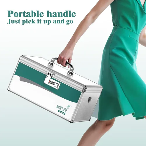 Miniatura 5 de Glosen Caja de bloqueo de medicamentos con código, caja de bloqueo de medicamentos de 2 capas con bandeja flexible 【Pequeña 10 x 6.7 x 6.7