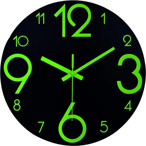Plumeet Reloj de pared luminoso, reloj de madera silencioso de 12 pulgadas sin tictac con luz nocturna, reloj de pared decorativo grande para