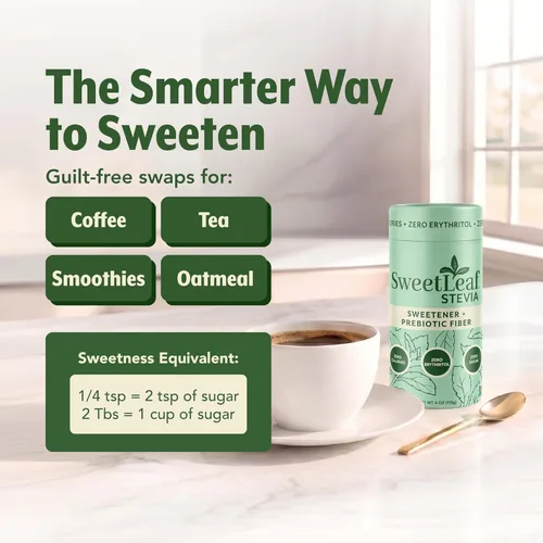 Miniatura 6 de SweetLeaf Tarro agitador de polvo de stevia, edulcorante cero calorías con extracto de hoja de stevia, sin aditivos edulcorantes artificiales, sin