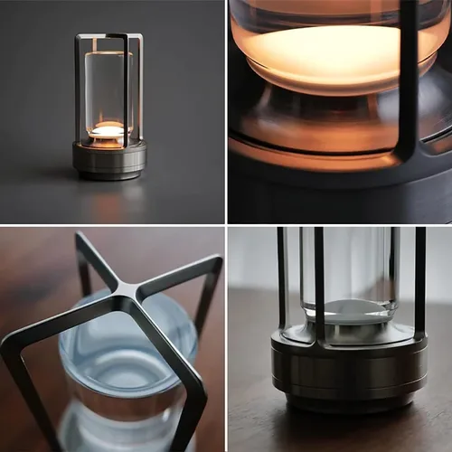 Miniatura 6 de Lámpara de cristal, lámpara de mesa, lámpara de farol de cristal, 3 colores, luces LED inalámbricas recargables para luces de restaurante, plateado