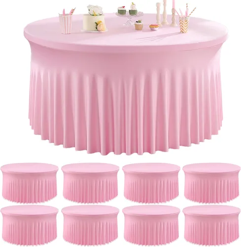 Miniatura 53 de Paquete de 6 manteles redondos de elastano azul bebé para mesa de 60 pulgadas, manteles elásticos de 120 pulgadas ajustables de 5 pies, manteles