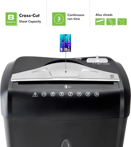 Miniatura 2 de Aurora Trituradora de papel y tarjetas de crédito de alta seguridad con papelera de 3.7 galones, corte cruzado de 8 hojas con cesta Negro