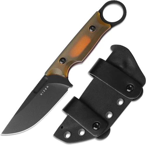 Miniatura 11 de Cuchillo de hoja fija Kizer Cabox de 3.35 pulgadas de acero D2, cuchillo de caza con mango de micarta y funda, navaja de bolsillo 1048A1
